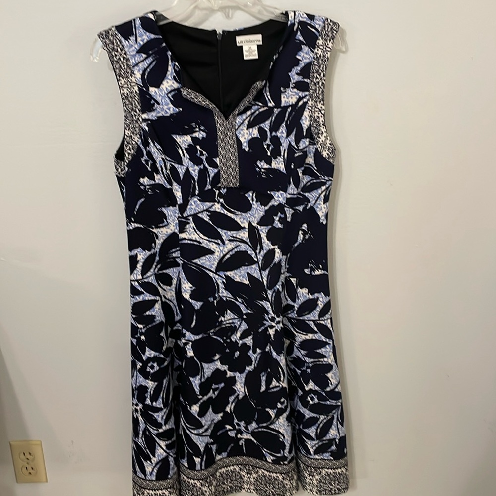 Liz Claiborne Flattering Fit and Flare Dress, Size 12, Blues, Cream, White;